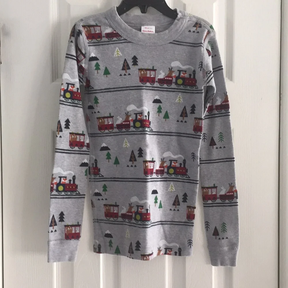 Hanna Andersson Gray Train Print Kids Pajama Top